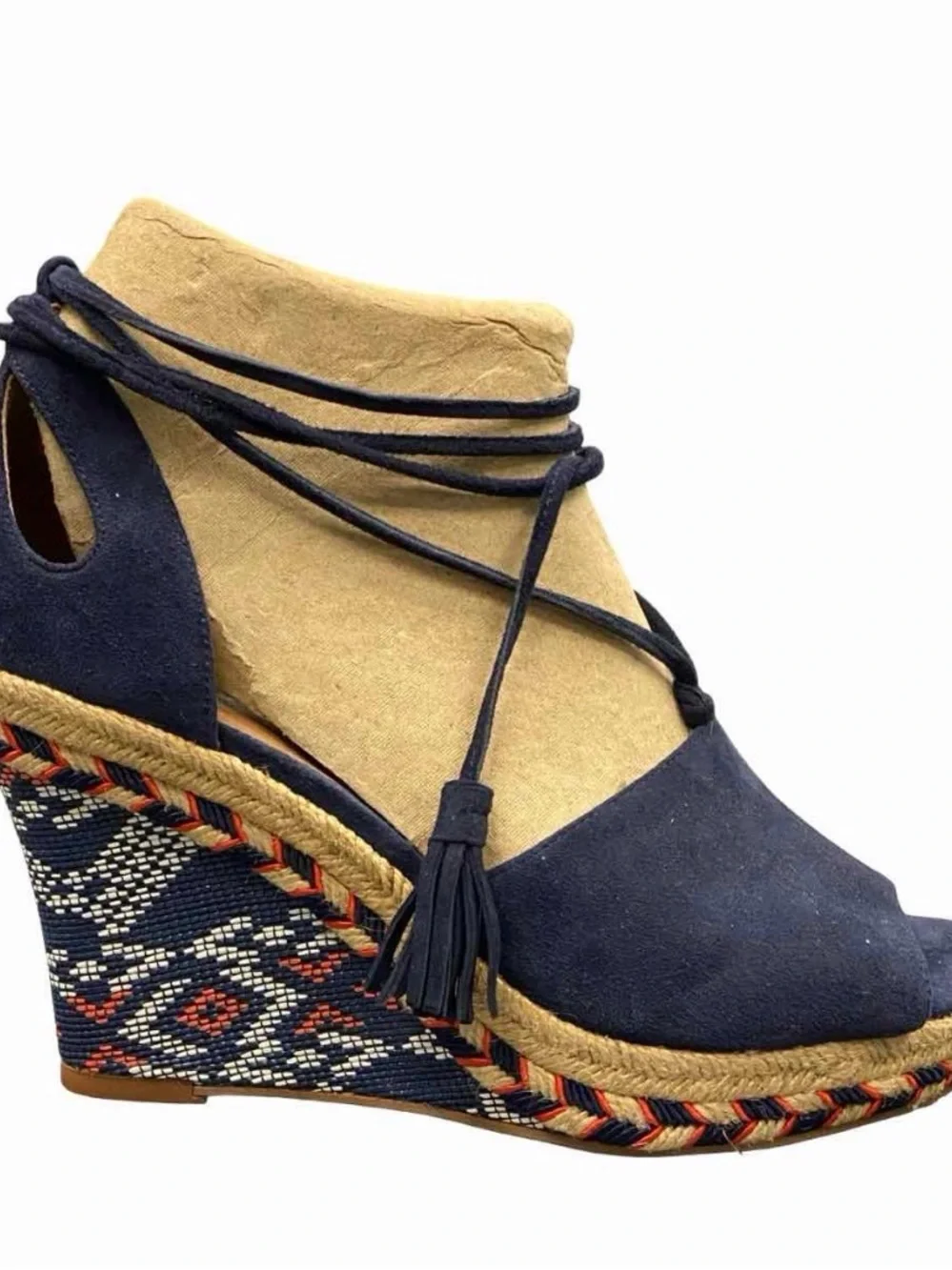 CAbi Navy Suede Lace-Up Espadrille Wedges